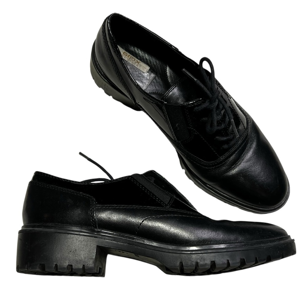 Geox Shiny Black Leather Oxford Shoes